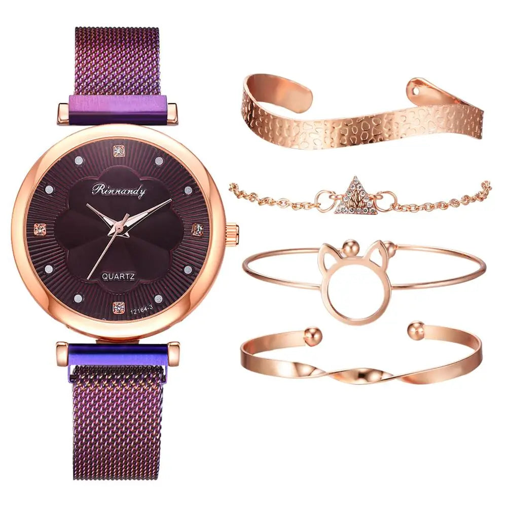 Set de 5 Relojes de Lujo con Pulsera para Mujer