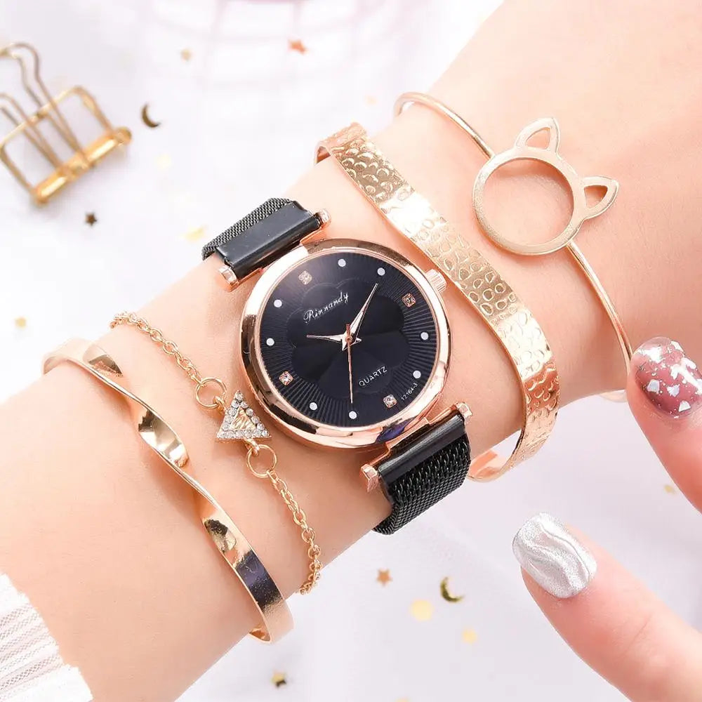 Set de 5 Relojes de Lujo con Pulsera para Mujer