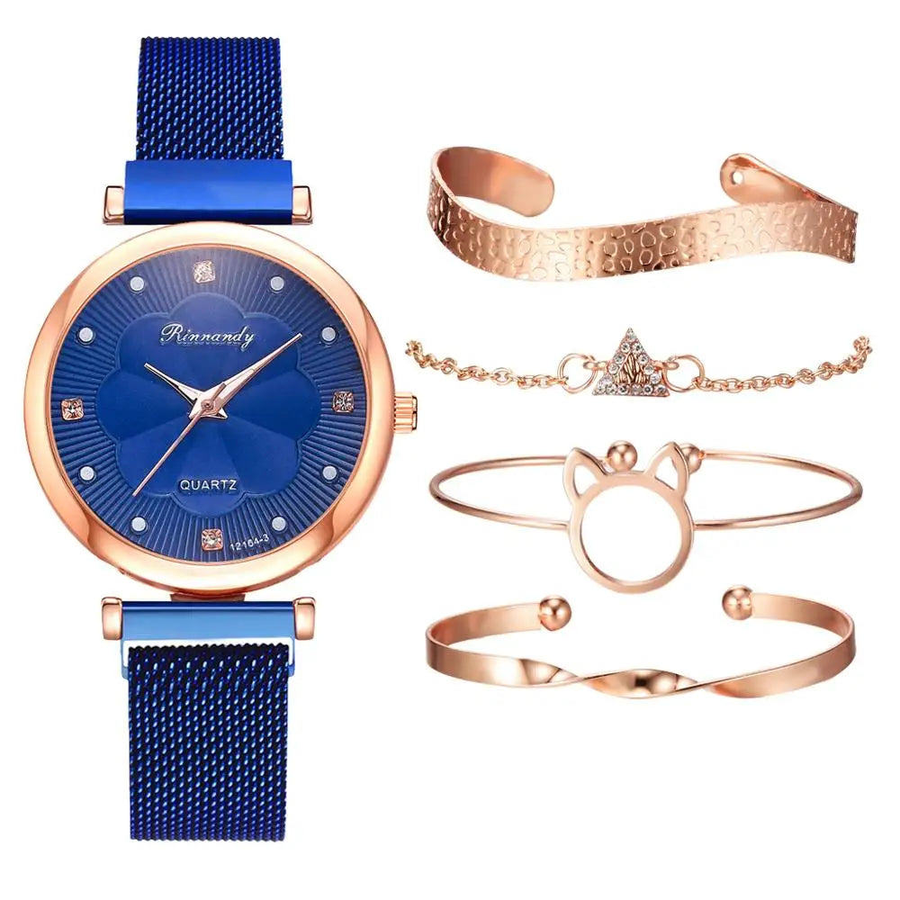 Set de 5 Relojes de Lujo con Pulsera para Mujer