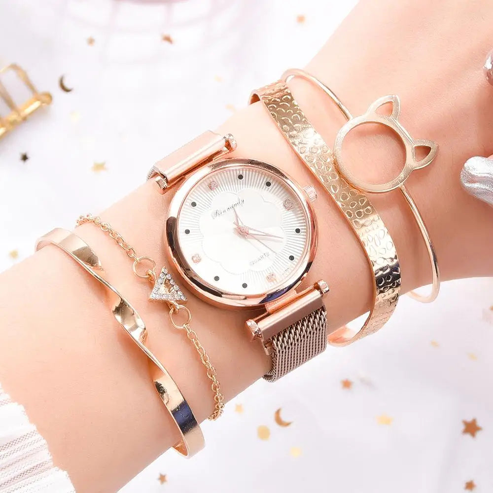 Set de 5 Relojes de Lujo con Pulsera para Mujer