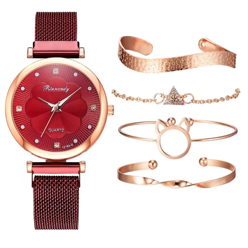 Set de 5 Relojes de Lujo con Pulsera para Mujer