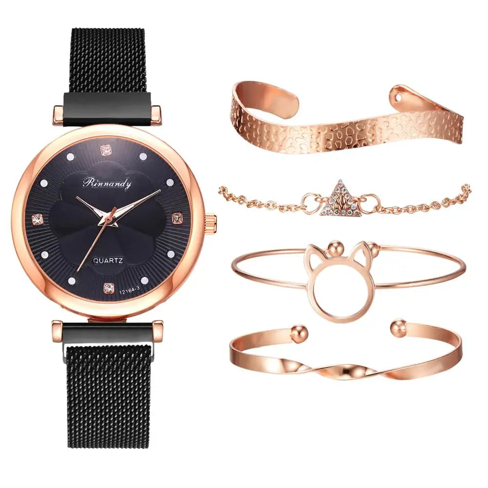 Set de 5 Relojes de Lujo con Pulsera para Mujer