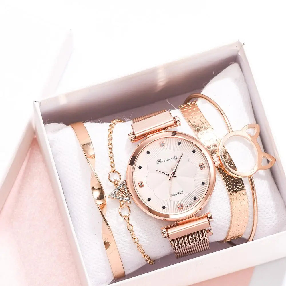 Set de 5 Relojes de Lujo con Pulsera para Mujer