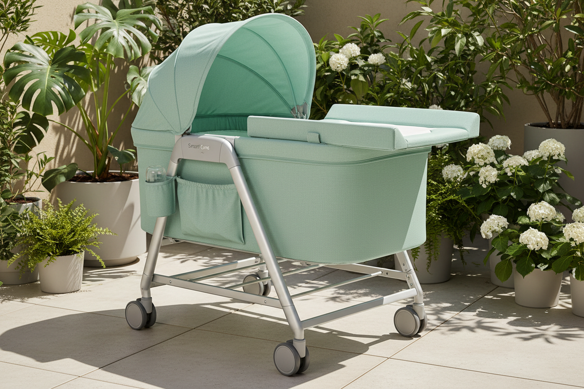 SmartCuna Glow - Verde Menta en terraza exterior
