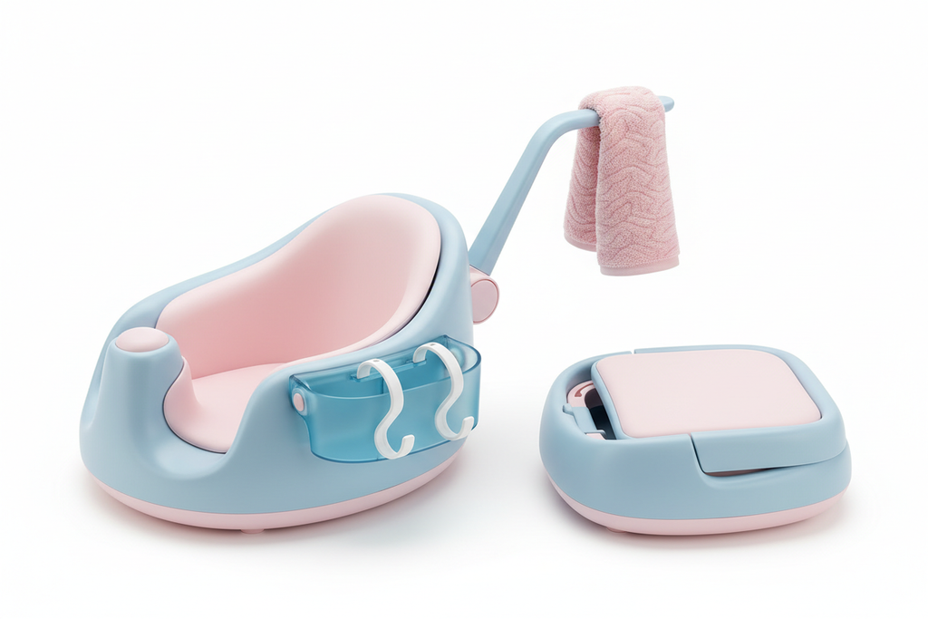 Portaaccesorios plegable e independiente de la silla de baño