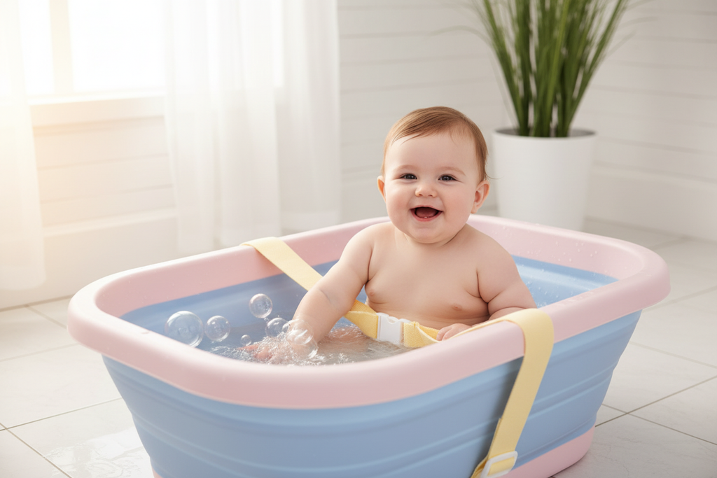Jacuzzi plegable para bebé con cintas de seguridad antialérgicas