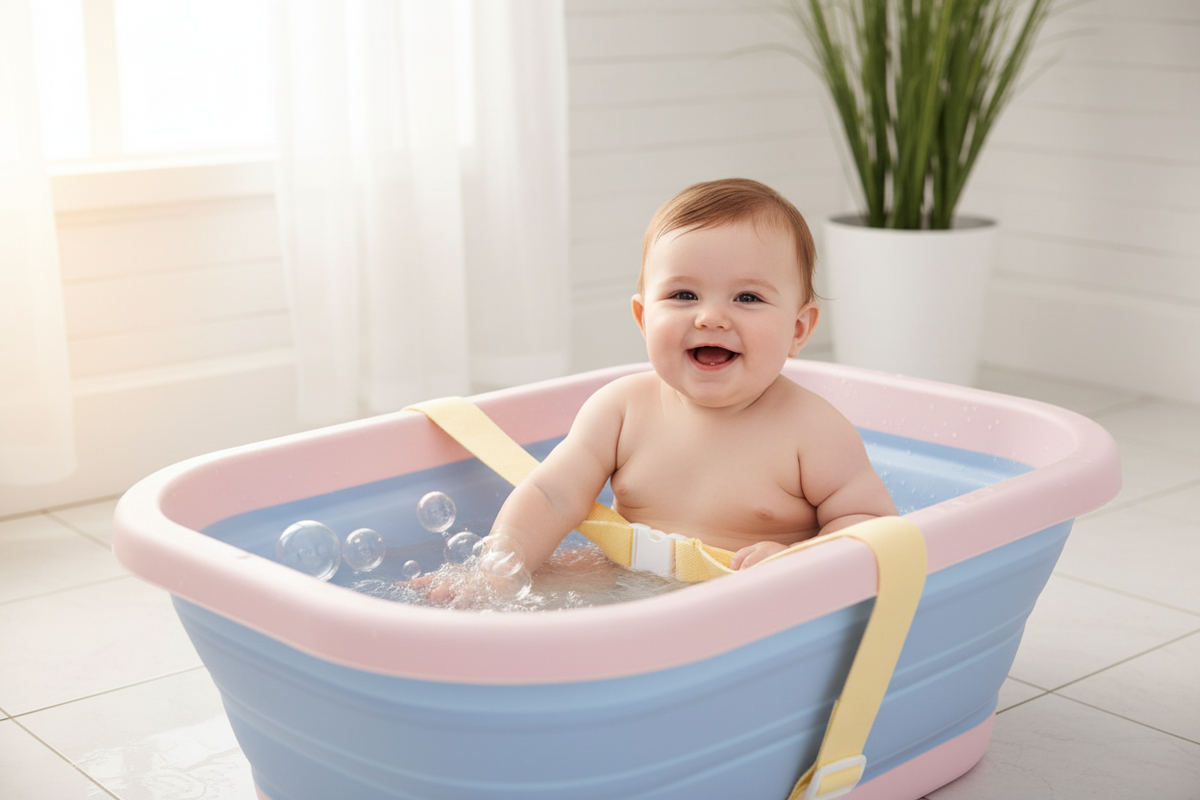 Jacuzzi plegable para bebé con cintas de seguridad antialérgicas
