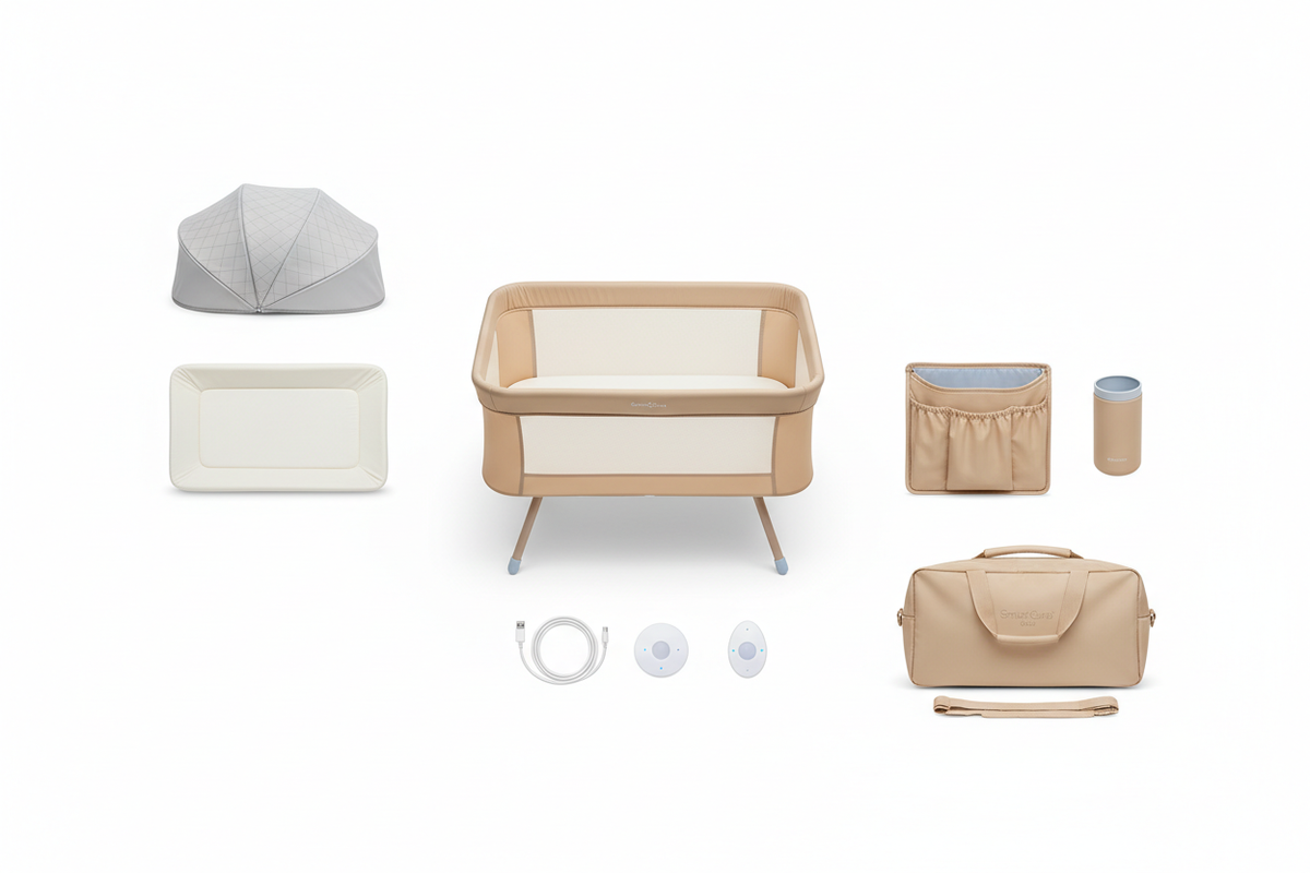 SmartCuna Glow - Sand Beige con todos los accesorios