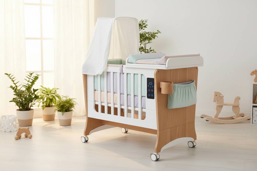 SmartCuna Glow Madera - Interior Verde Menta